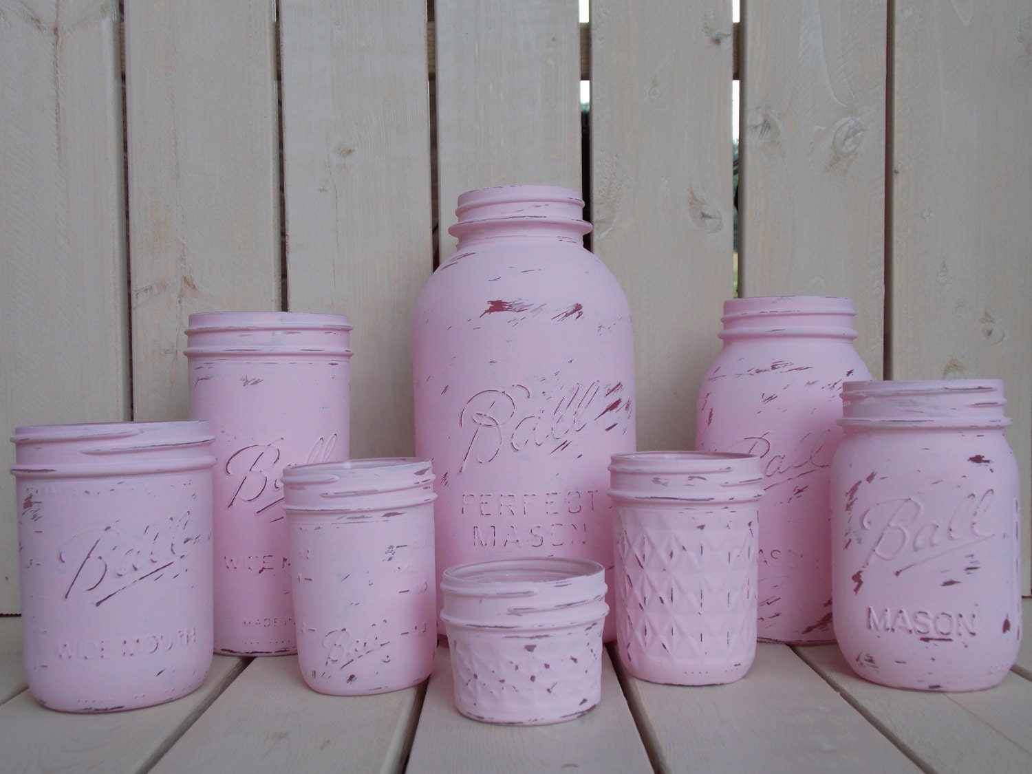 Light Pink Mason Jars Shabby Chic Mason Jar Wedding Centerpiece Mason Jar Decoration Bridal Shower Centerpiece Baby Shower Centerpiece