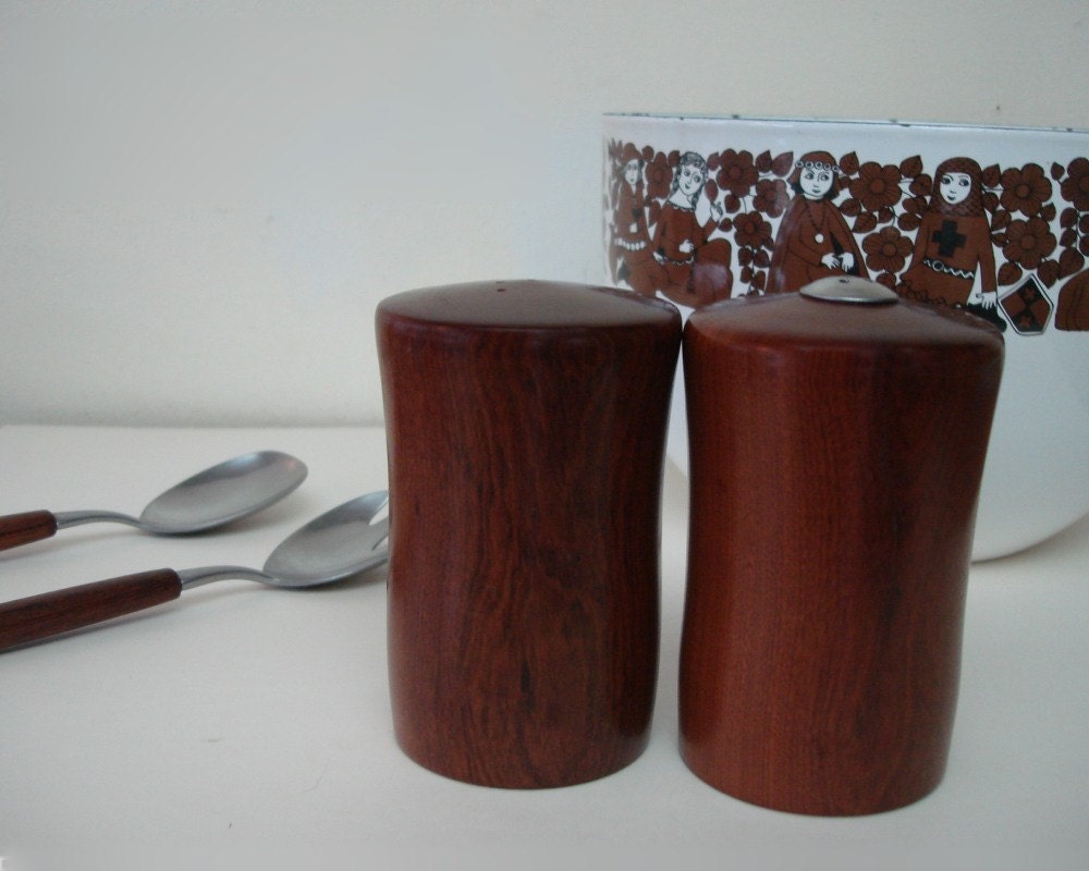 Vintage Danish Modern Salt and Pepper Shakers Mid Century Housewares Teak 1950s 50s