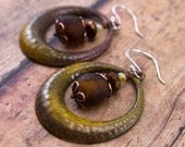 African dream earrings-African trade guiness glass beads-enameled metal-Sterling silver earwires