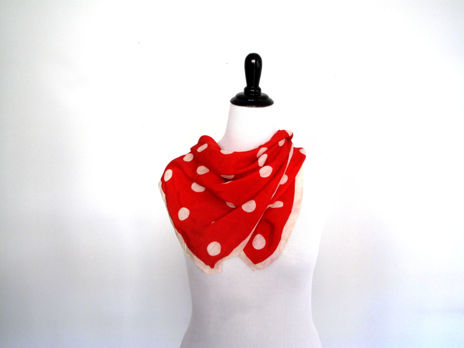 Red and white- retro- polka dots-Vintage Scarf - mini mouse