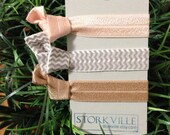 Palest pink, gray chevron and toffee Stretch Elastic Hair Ties
