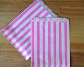 Hot Pink Striped Paper Candy Bags - 25 - Sweet Shop Favors - 5x7 or 5 x 6
