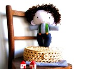 Rag doll stuffed puppet boy rag doll stuffed toy handmade plushie softie white blue green 11" 27 cm