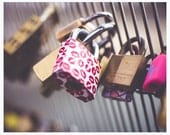 Paris bridge photography - keys, metal, lips, kss, pink, love - 8x10 print - wall decor - We are locked together