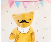Teddy bear illustration, lovely animal wall art, nursery room decoration, teddy art, Playroom Decor, children animal painting, Print 10x10