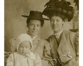 Tiny Antique Photographs / Women and Baby in Hats / Nineteenth Century Fashion