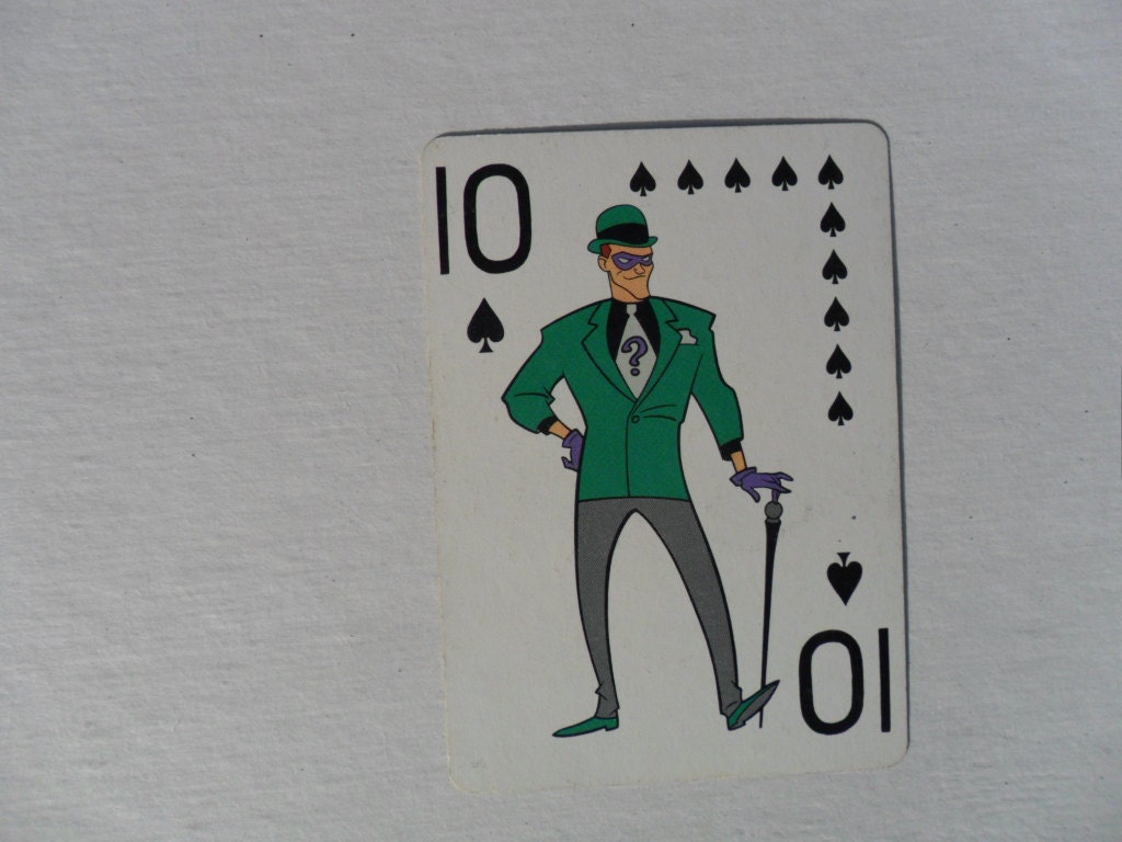single vintage BATMAN playing card . dated . vintage Riddler . The Riddler . begin a villian collection