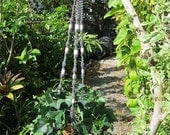 Variegated Gray Black 53 Inch White Beads Macrame Plant Hanger