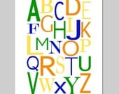 SALE - Alphabet - 8x10 Print - Nursery, Kids, Learning, Educational, ABCs - Lemon Yellow, Green, Orange, Royal Blue
