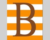 SALE - Stripe B Initial - 8x10 Print - Orange, Brown, White - Boy Nursery or Kids Wall Art