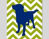 SALE - Chevron Puppy Dog - 8x10 Print - Modern Nursery Decor - Kids Wall Art - Olive Green, Navy Blue, White