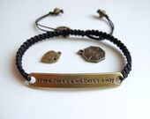 Motivational Bracelet, Unisex Bracelet, Antique Bronze Engraved Macrame Motto Bracelet, Adjustable Bracelet, Pick your CHARM
