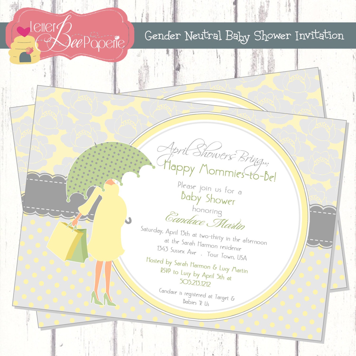 April Showers Gender Neutral Baby Shower Invitation - Printable Digital File Il_570xn