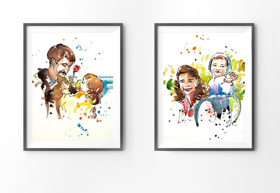 Double Portrait, Custom Portrait Set, Couple Portrait - Set of 2 original watercolor portraits