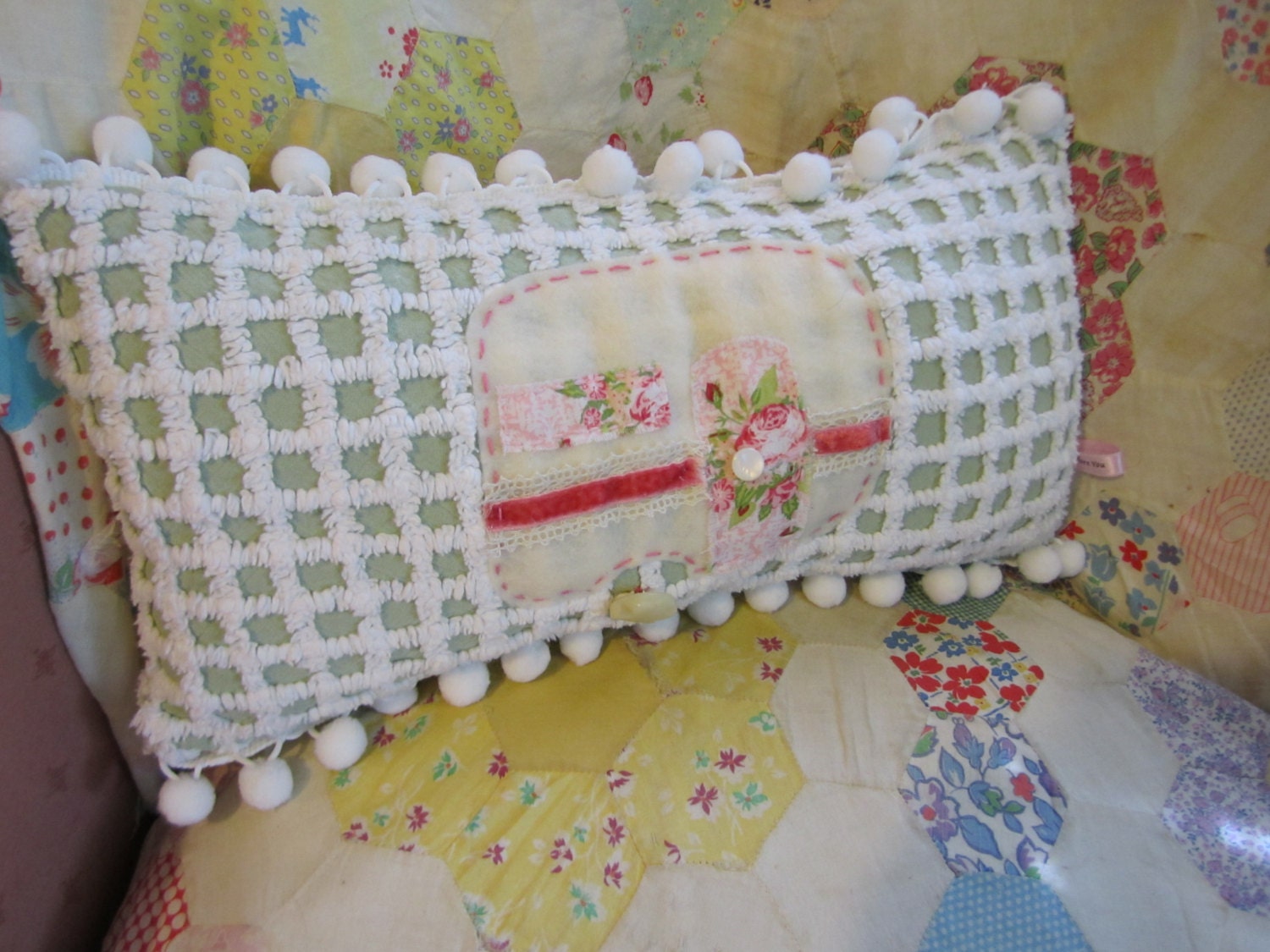 Vintage Inspired Chenille Pillow, Vintage Trailer Pillow, Novelty Pillow, Handmade Pillow