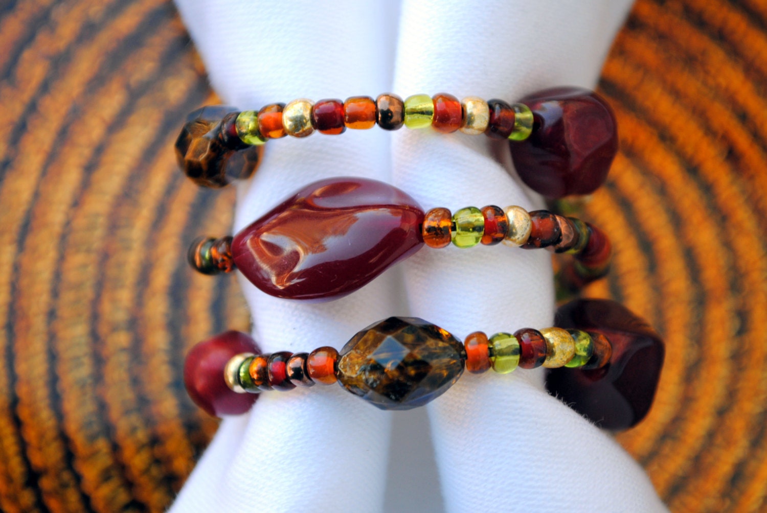 Red and Brown Napkin Rings - Set of 4 - Gilded Orchard