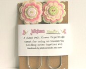 ROSE PETAL Felt Flower Jumbo Paperclip Bookmarks, Bookmarkers, Office Stationery, Office Paperclips, SET of 2