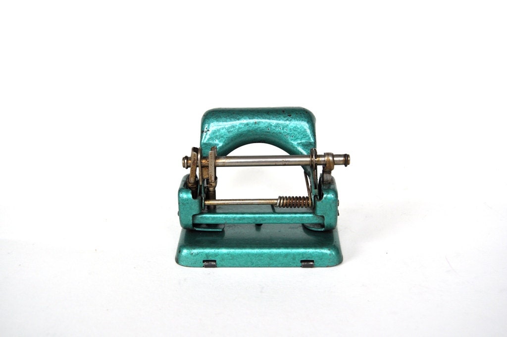 Vintage Hole Puncher Green Metal East Light England