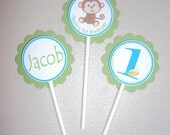 Monkey Cupcake Toppers - Funky Monkey - Mod Monkey Cupcake Toppers - Monkey Birthday - Monkey Party - Monkey Theme - Baby Shower