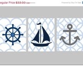 SALE Nautical Nursery Wall Art,Set of Three 5x7" prints, great for Pottery Barn Harper bedding, or toddler room, or as
