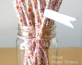 25 Floral Straws, Paper Straws, Party Straws, Wedding Straws