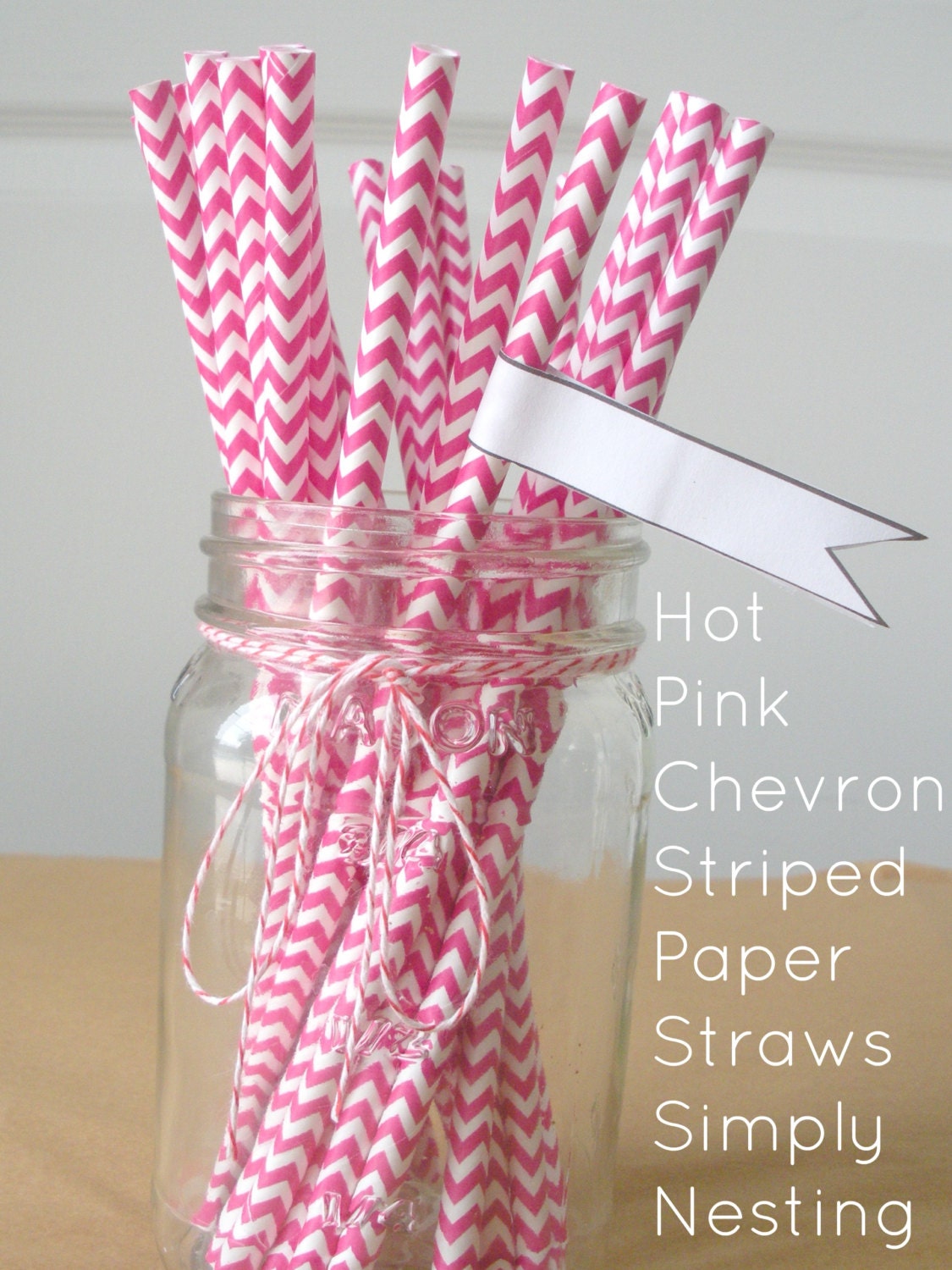 25 Hot Pink Straws, Chevron Striped Paper Straws, Party Straws, Wedding Straws