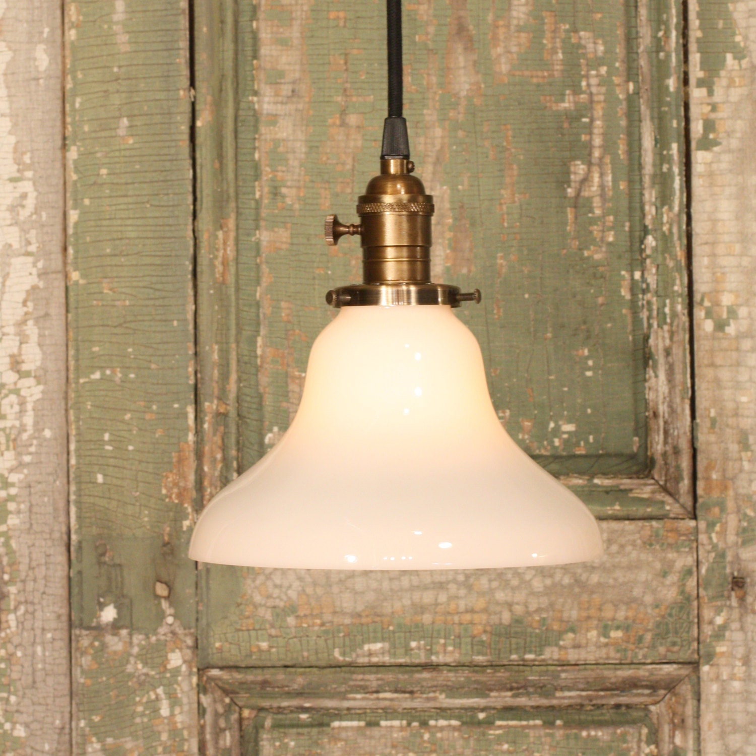 Reproduction Light With Opal Glass Shade and Reproduction Cotton Wire