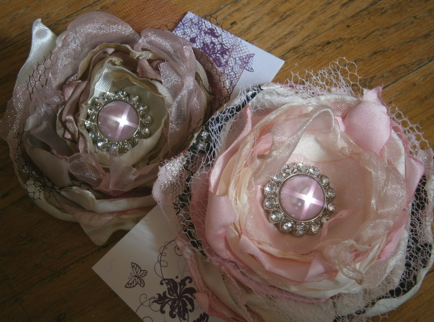 Medium size fabric flowers hair pins with pink pearls-Pink, mauve, white and ivory fabric flowers-Hair flowers hair accessory Bridal Wedding