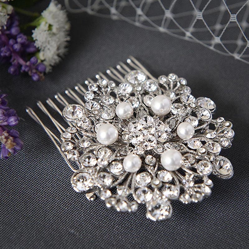 CATERINE, Vintage Style Bridal Necklace, SWAROVSKI Crystal and Pearl Necklace, Flower Bouquet Bridal Necklace, White, Ivory, Bridal Jewelry