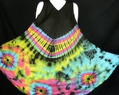 Colorful Tie Dye Casual Sun Dress Top Long Tunic Roomy Hippie Gypsy Bohemian Women Handmade Hand Dyed One Size TDD5