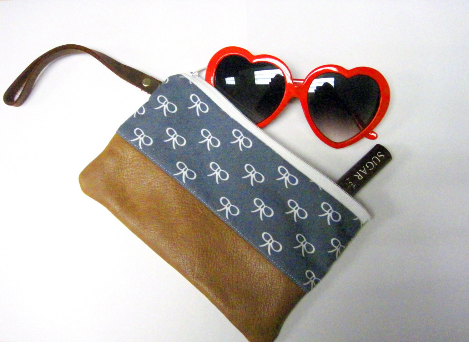 Real Leather Navy Bow Clutch by Yellow Heart Art and Rouge and Whimsy