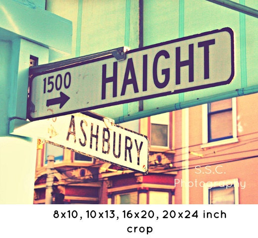 San Francisco Photo. Haight Ashbury Sign. "Haight Ashbury" Blue. mint. Pink. Vintage. Retro. girly art print. City. Street signs