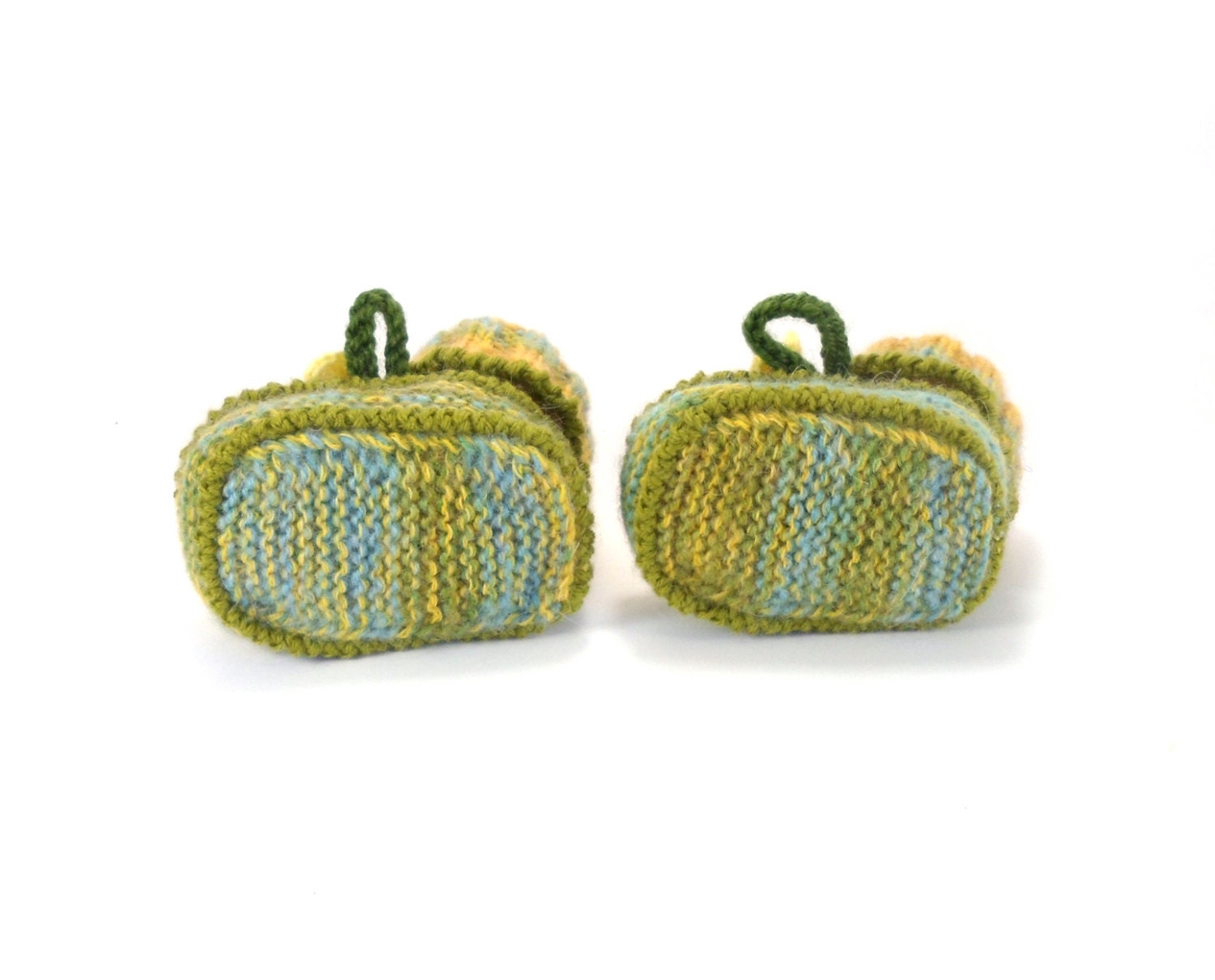 Baby Booties Hand Knitted with Crochet Yellow Bell Flowers, 0 - 3 months