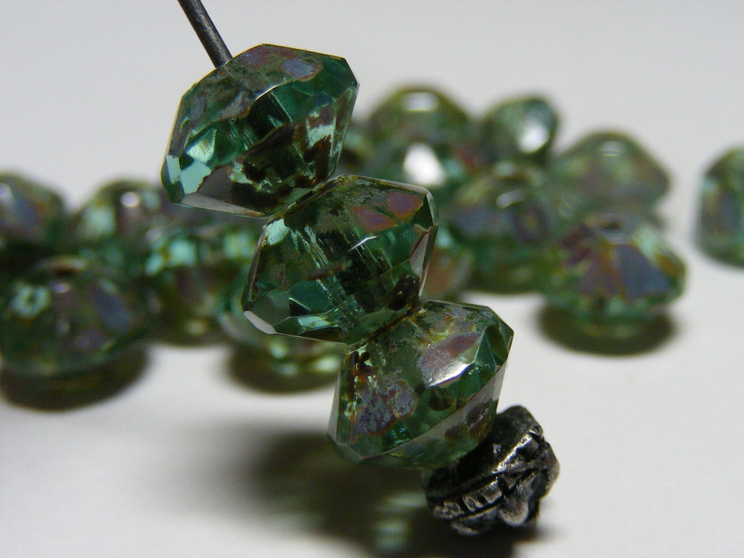 RAINSTORM . picasso czech glass saucer bead . 6mm X 9mm . aqua . picasso . 6 each
