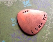 Custom Hand Stamped Copper Guitar Pick- Pick Your Own Phrase and Font