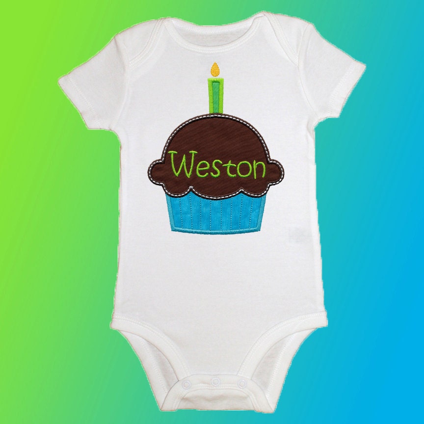 Birthday Shirt Onesie Bodysuit - Personalized Applique - Cupcake Candles - Embroidered Short or Long Sleeved - Free Shipping
