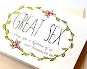 Congratulations Newlywed Card. Funny Wedding Card. Great Sex. Simple Eco Friendly Card