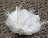Wedding Bridal White Light Ivory Feather Rhinestone Jewel Head Piece Hair Clip Fascinator Accessory