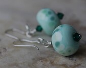 dangle earrings with lampwork glass in green