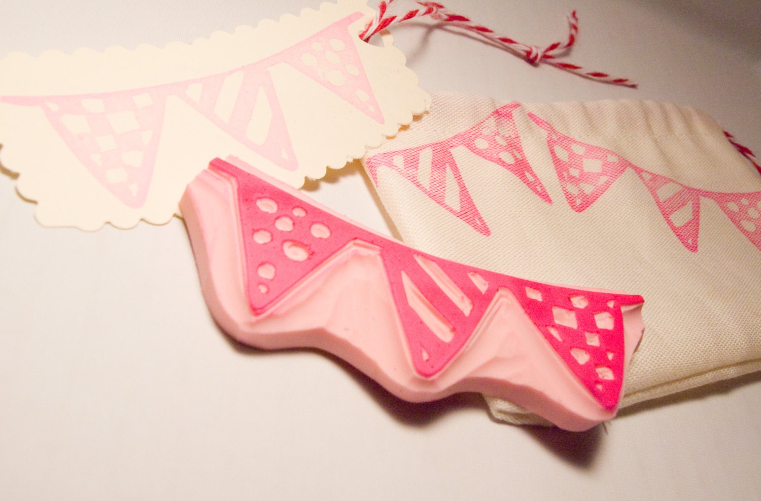 Bunting Rubber Stamp Hand Carved for Scrapbooks Cards Muslin Bags