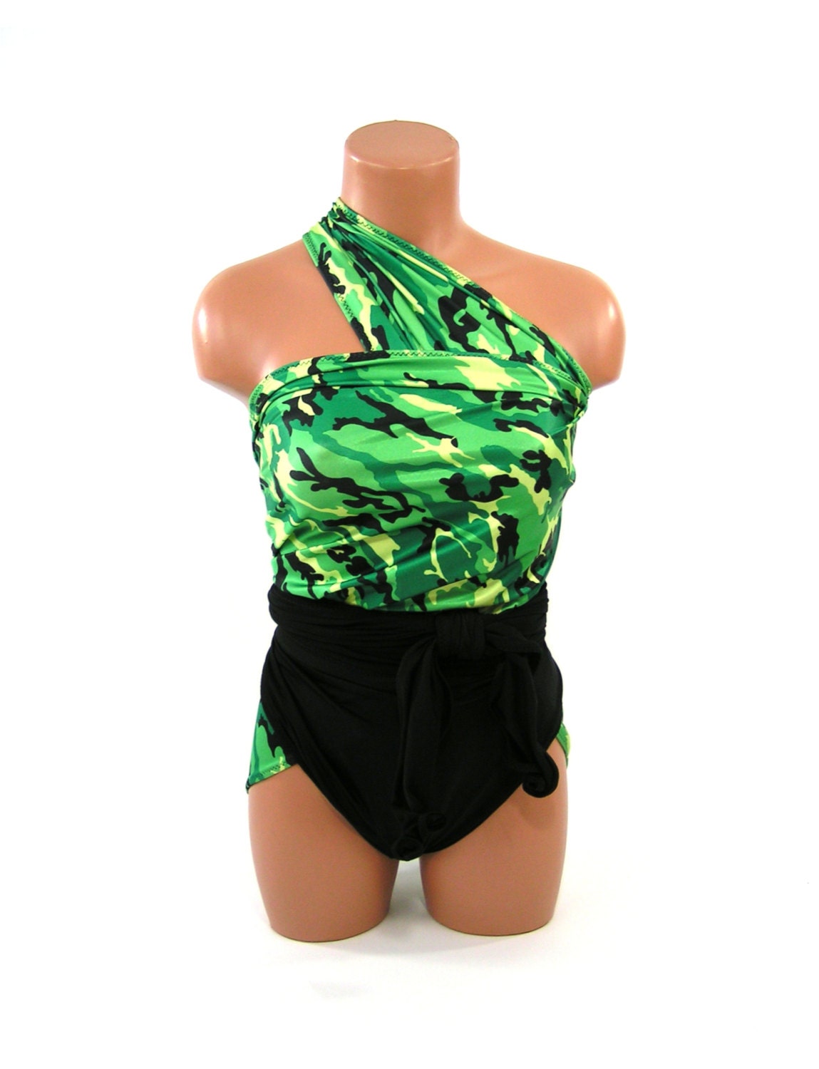 Medium Bathing Suit Wrap Around Swimsuit Bright Camo with Black