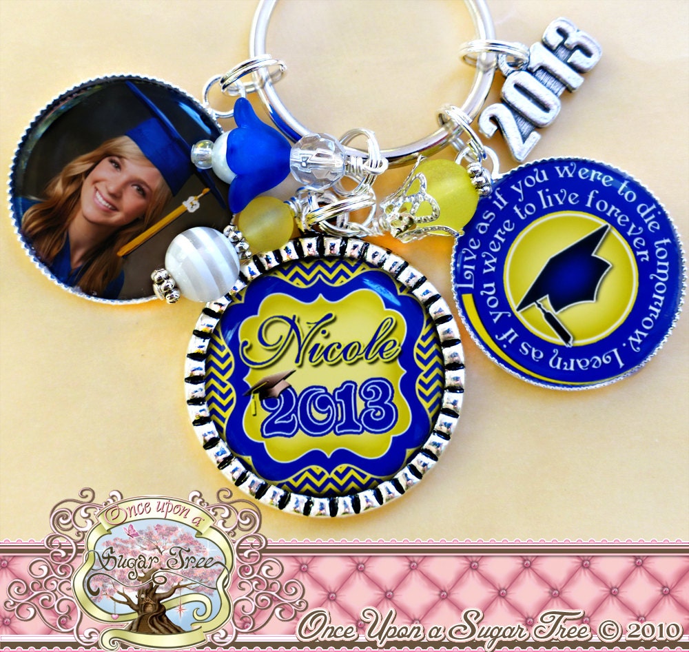 Class of 2013 GIFT, Personalized Keychain, TRIPLE with Photo, Gift, Graduate, Grad Key Chain, 2013 GRAD, Graduation Cap, Inspirational Quote