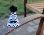 Custom Birthday Hat First Birthday Party Gray Red Chevron Print Mustache 1st Birthday Outfit Toddler Baby Boy or Girl