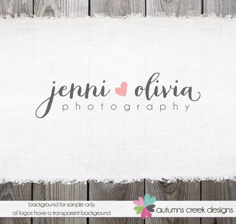 Custom Premade Photography Logo - Name Heart  Logo Design Name Text Logo