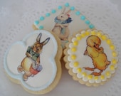 Assorted Easter Bunnies and Chicks Cookies - Iced Sugar Cookies - 12 - One Dozen