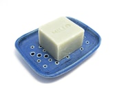 Soap Dish Ceramic Stoneware Cobalt Blue Rectangular with Holes for Natural Soap