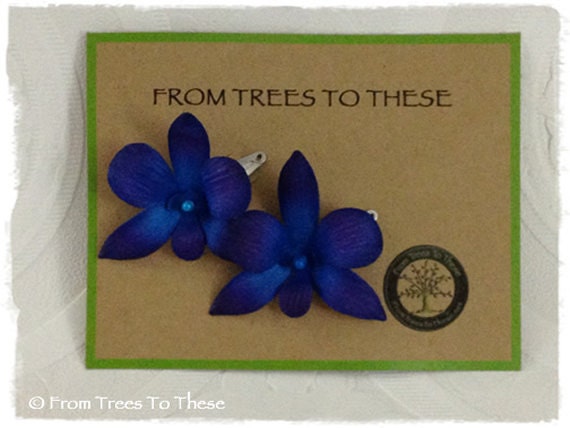 Blue Dendrobium Orchid - Hair Clips/Pins for Flower Girl