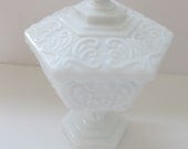Vintage Milk Glass Dish with Lid-Hexagon Milk Glass Dish--1960s--Collectible Milk Glass
