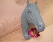Wall Hook - Faux Taxidermy - Aqua Blue Horse Head - Hand Painted - Equine Lovers - Whimsical Gift Idea