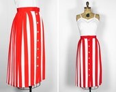 Vintage Red and White Pleated Button Up Skirt - Size S/M